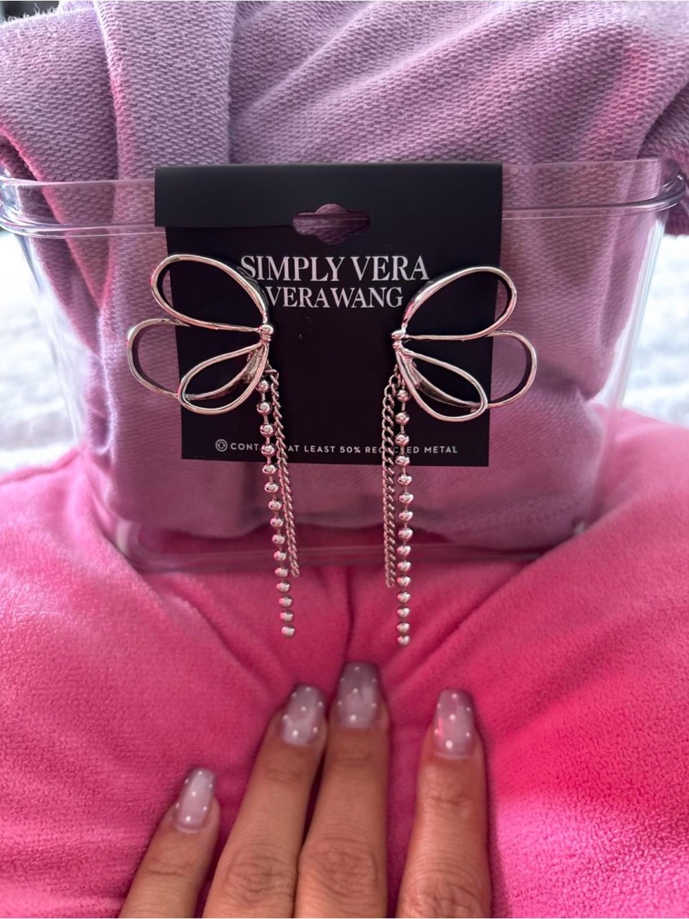 Simply Vera Vera Wang Silver Bow Dangle Earrings with Chain Beads